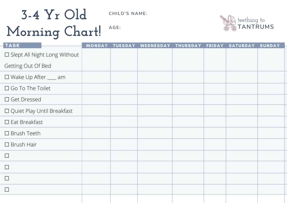 3-4 Years Old Morning Routine Chart