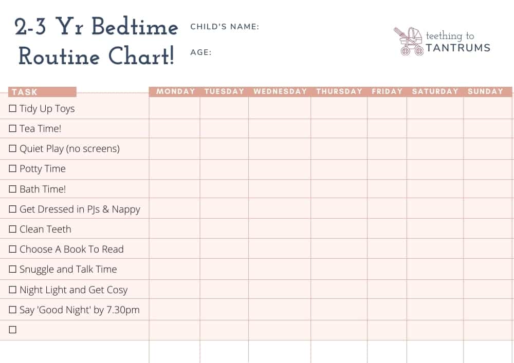 Bedtime Routine Chart 2-3 Years Old