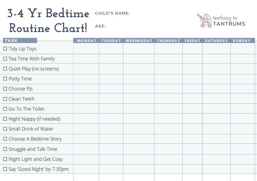 Bedtime Routine Chart 3-4 Years Old