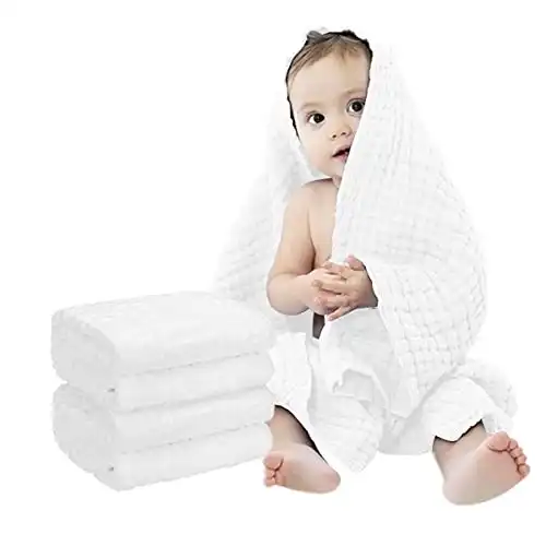 Muslin Baby Towel Super Soft Cotton 2 Pack (40 x 40 inches) (White)