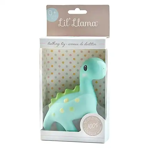 Lil' Llama 100% Natural Rubber Baby Teething Toy: BPA Free (Dinosaur)