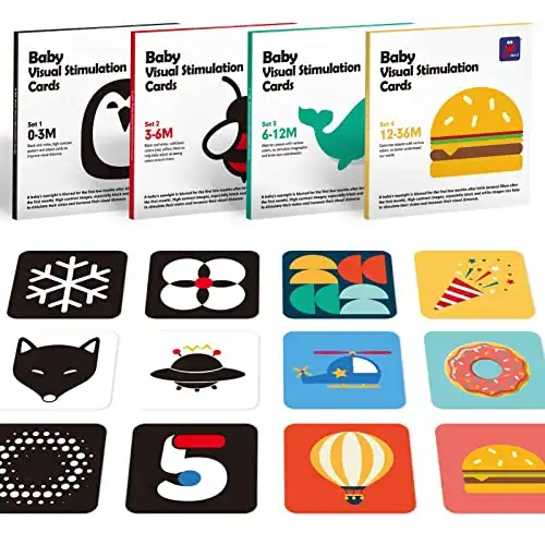 Set of 4 Baby Flash Cards For Visual Stimulation: 0-3M, 3-6M,  6-12M and 12-16M