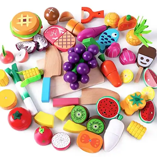 iPlay, iLearn Wooden Food Toy Set, Magnetic Fruit Vegetables