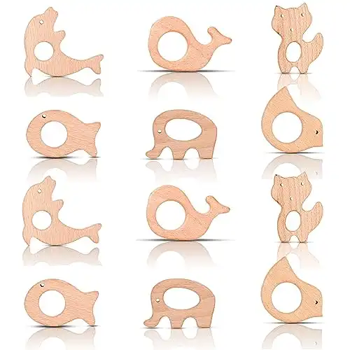 Natural Untreated Wooden Teething Rings (12 Pieces)