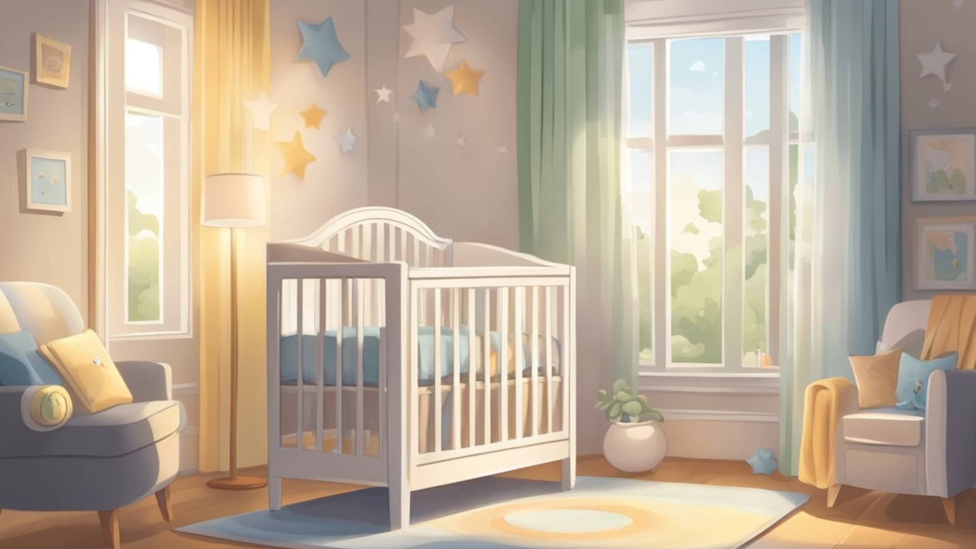 Nap Transitions - soft illustration image of a baby's nursery with a crib in the centre