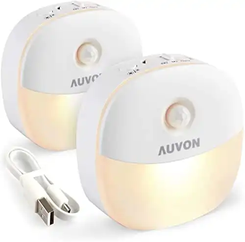 AUVON Rechargeable Battery Night Light with Motion Sensor (2 Pack)